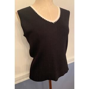 XL Vertigo Vintage Shell Sleeveless Black White V-Neck Beaded